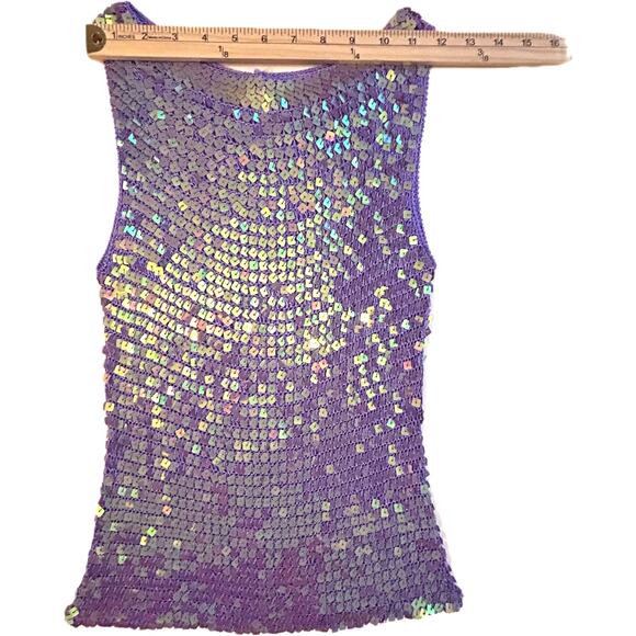 VINTAGE Lavender Sparkly Sequins Crochet Sleeveless Top Medium NWOT - Picture 9 of 11